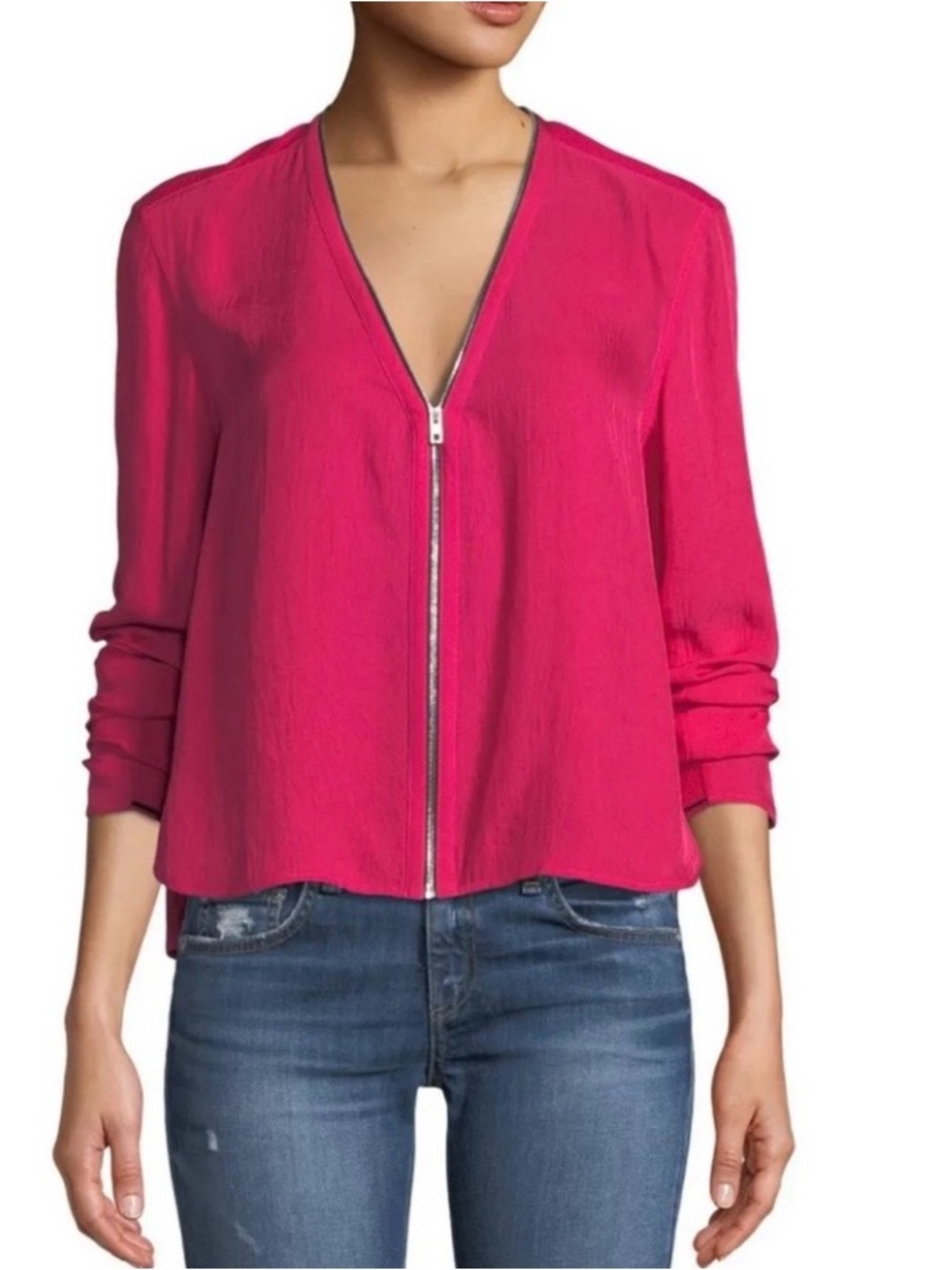 Rag And Bone Vanessa Zip Front Blouse Fuchsia Zip-Front Lightweight